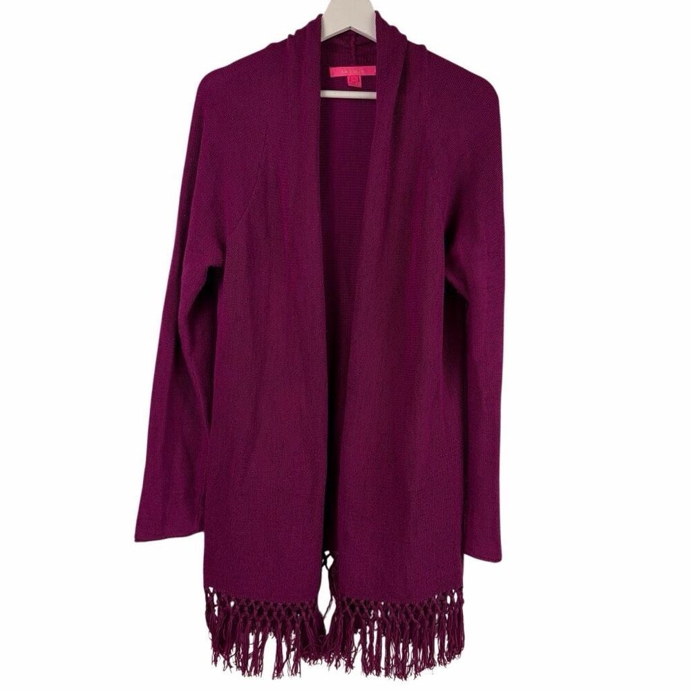 Lilly Pulitzer Tatum size Large open-front Purple cardigan fringe hem